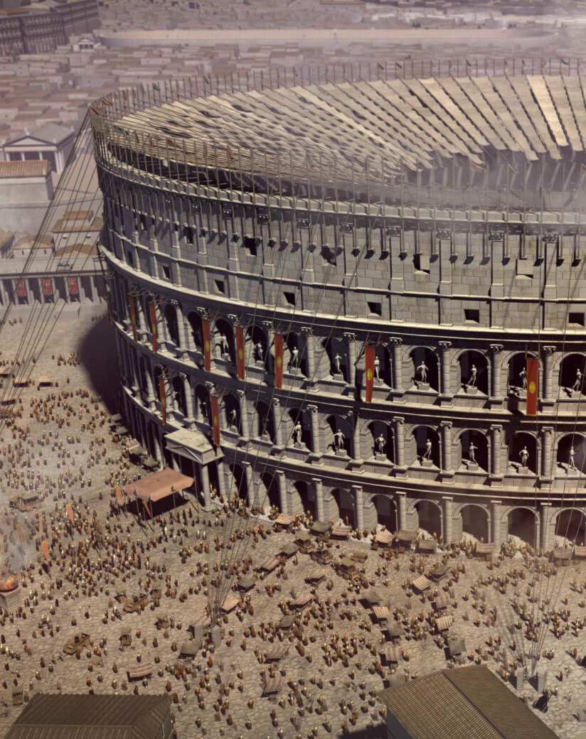 a digital rendering of the fully functional roman collosseum